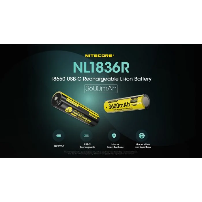 Nitecore | NL1836R | Accu 18650 | 3.6 Ah | USB-C Poort
