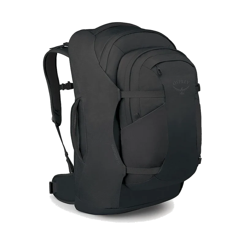 Osprey Farpoint 70 Black, geräumiger Reiserucksack für lange Reisen und Backpacking