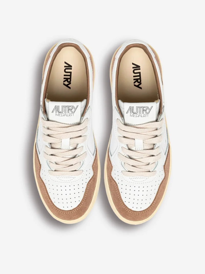 M Medalist Low in pelle bianca e suede antilope