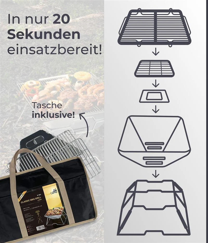 AceCamp Holzkohlegrill To Go Medium – faltbar & tragbar