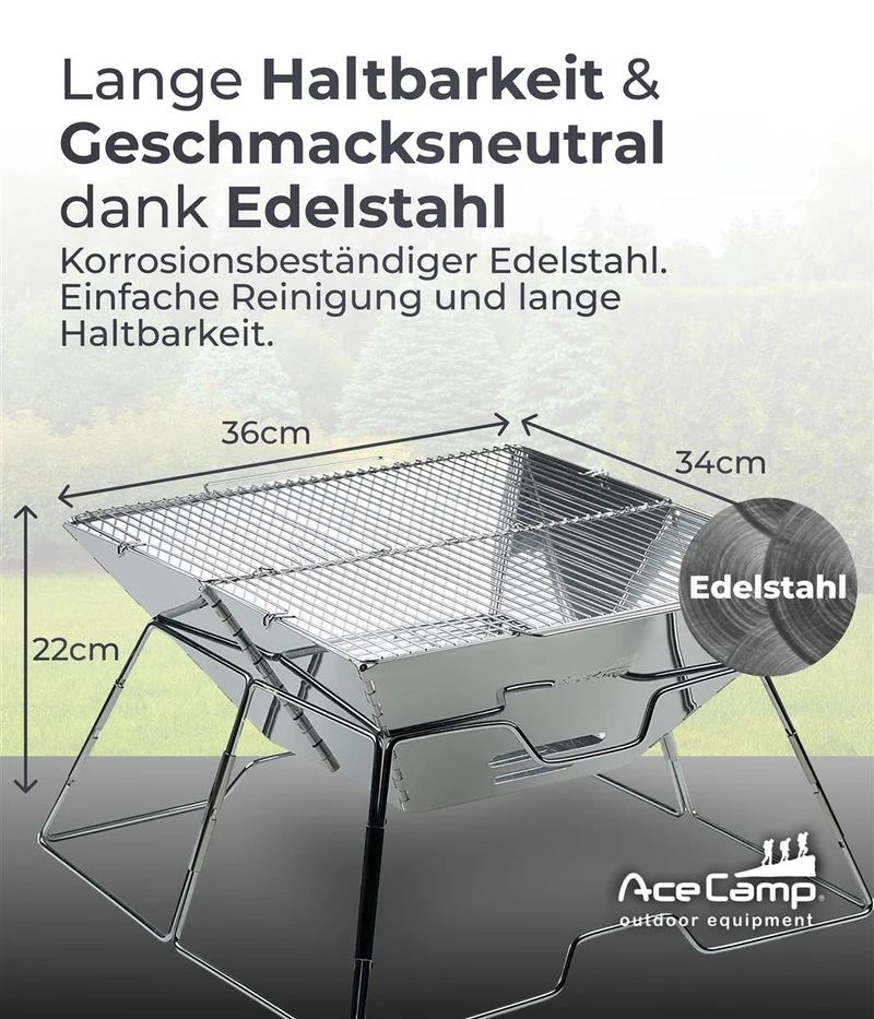 AceCamp Holzkohlegrill To Go Medium – faltbar & tragbar