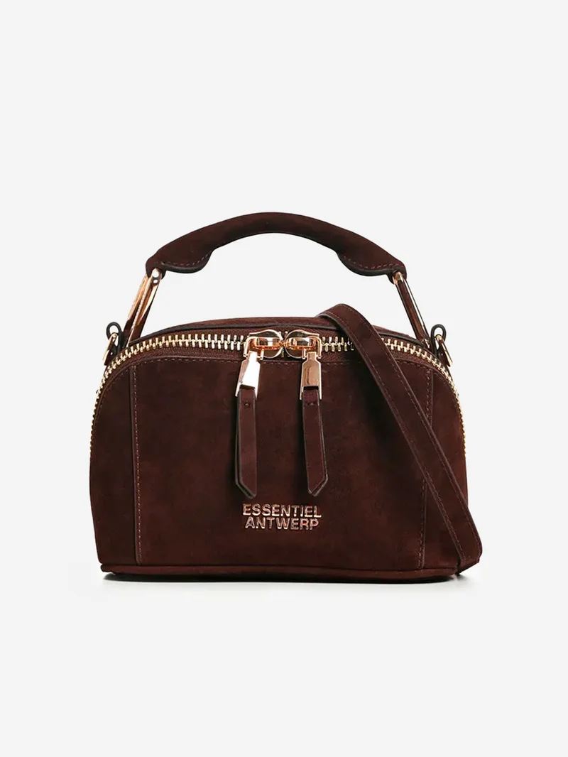 Mini borsa 'Bobbi' in suede marrone con zip obliqua