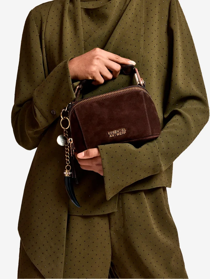 Mini borsa 'Bobbi' in suede marrone con zip obliqua