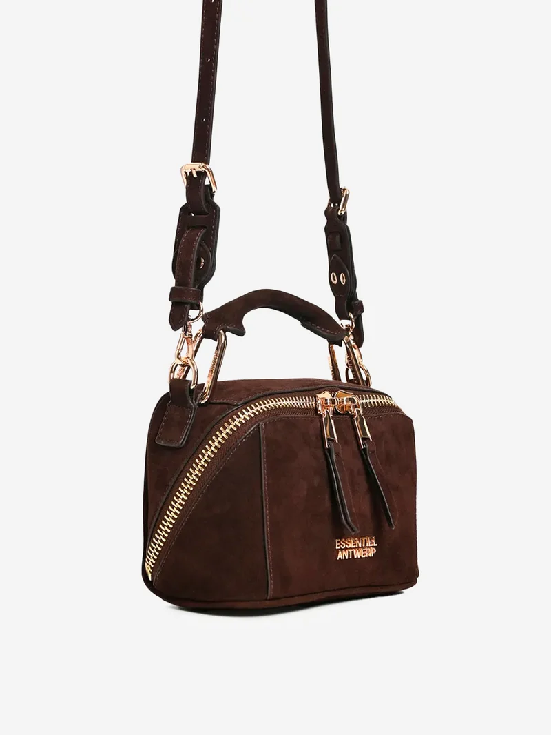Mini borsa 'Bobbi' in suede marrone con zip obliqua