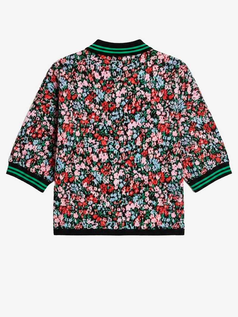 Polo in maglia con stampa floreale e bottoni a fiocco