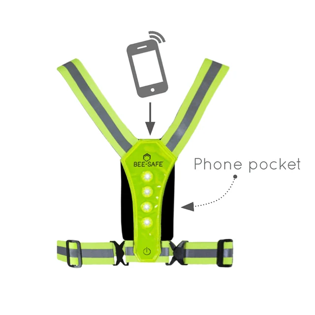 Bee Safe | Led Harness USB-C met Phone-Pocket | Reflectievest