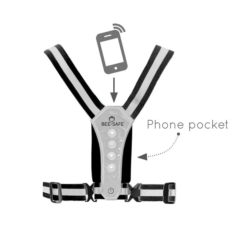 Bee Safe | Led Harness USB-C met Phone-Pocket | Reflectievest