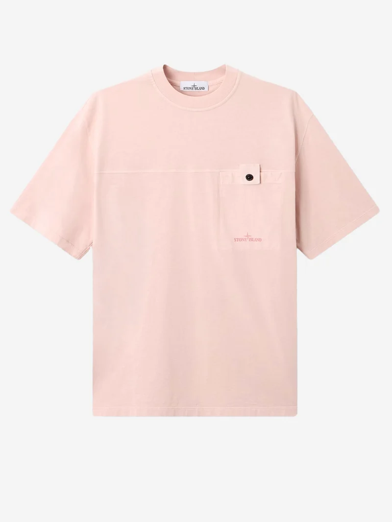 T-shirt in jersey rosa antico con logo stampato sulla tasca