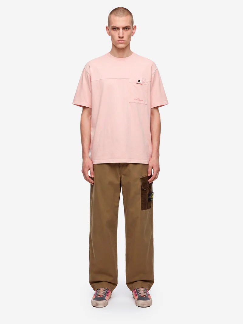 T-shirt in jersey rosa antico con logo stampato sulla tasca