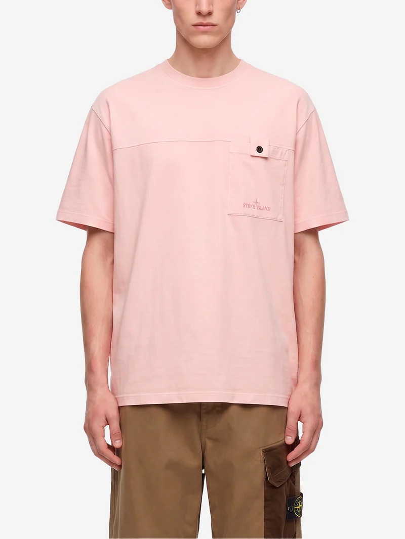 T-shirt in jersey rosa antico con logo stampato sulla tasca
