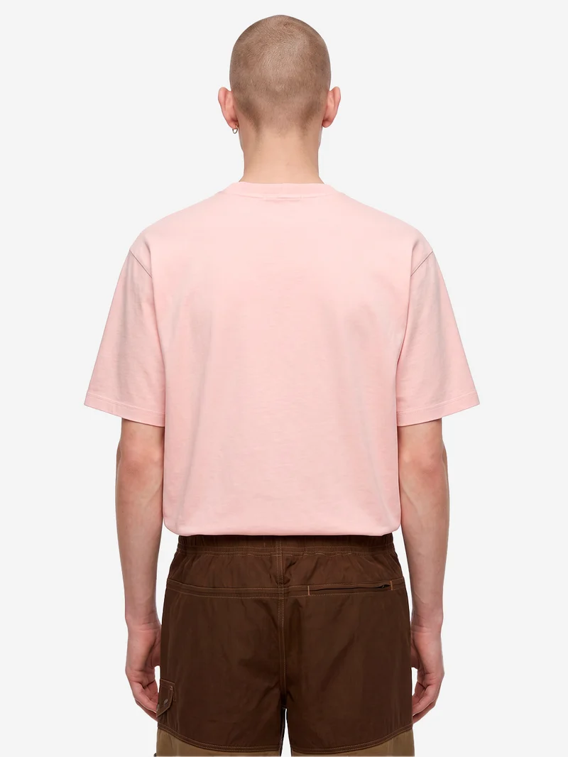 T-shirt in jersey rosa antico con logo stampato sulla tasca