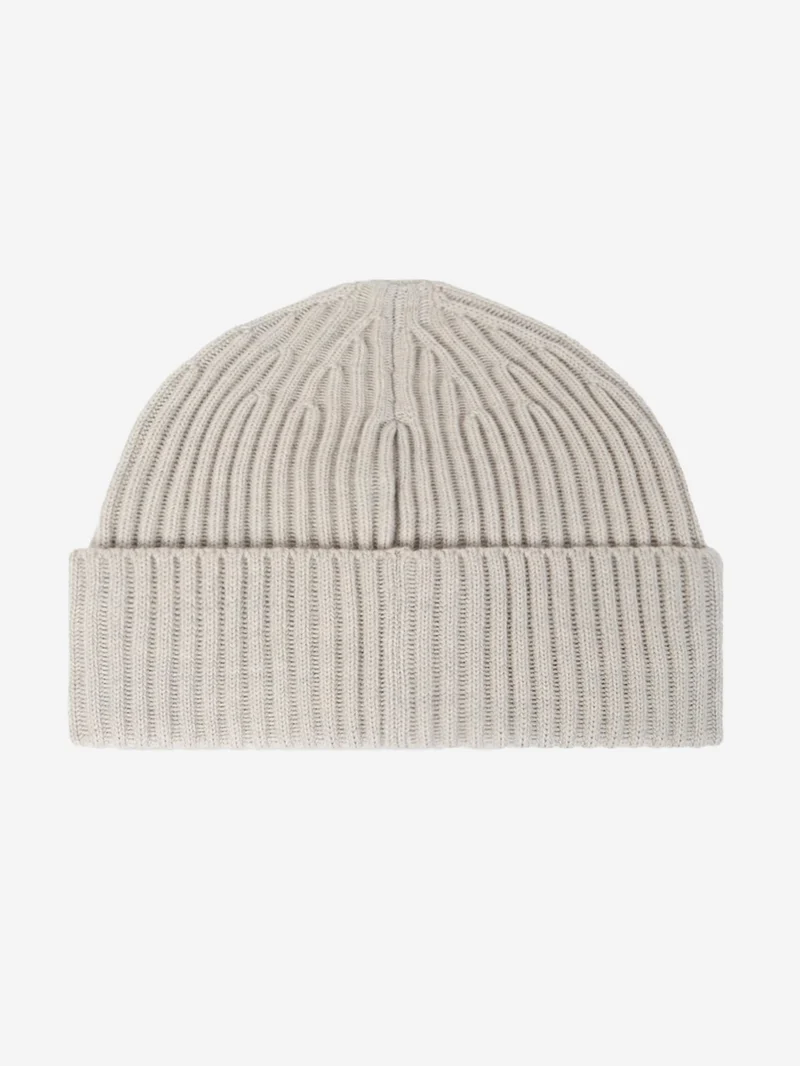 Beanie grigio in lana Geelong a costine con badge