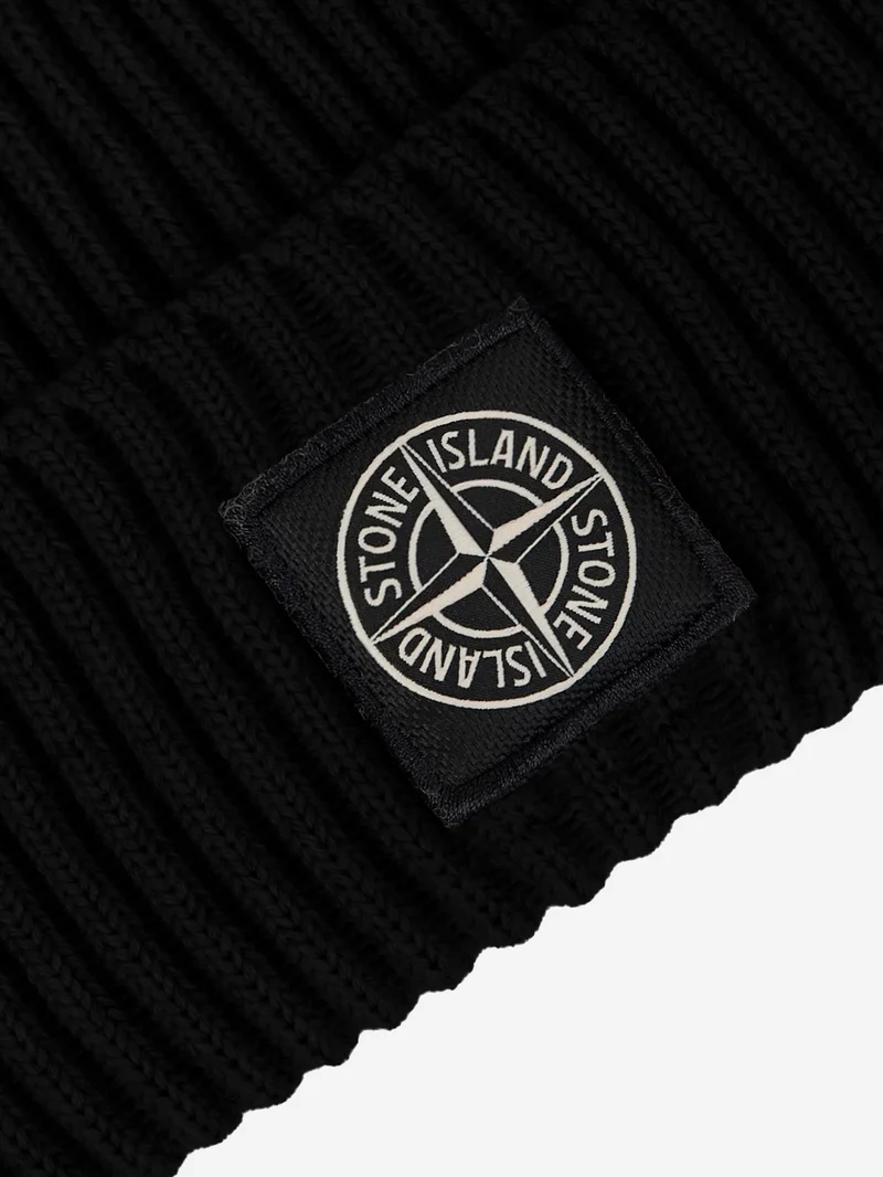 Beanie nero in lana Geelong a costine con badge