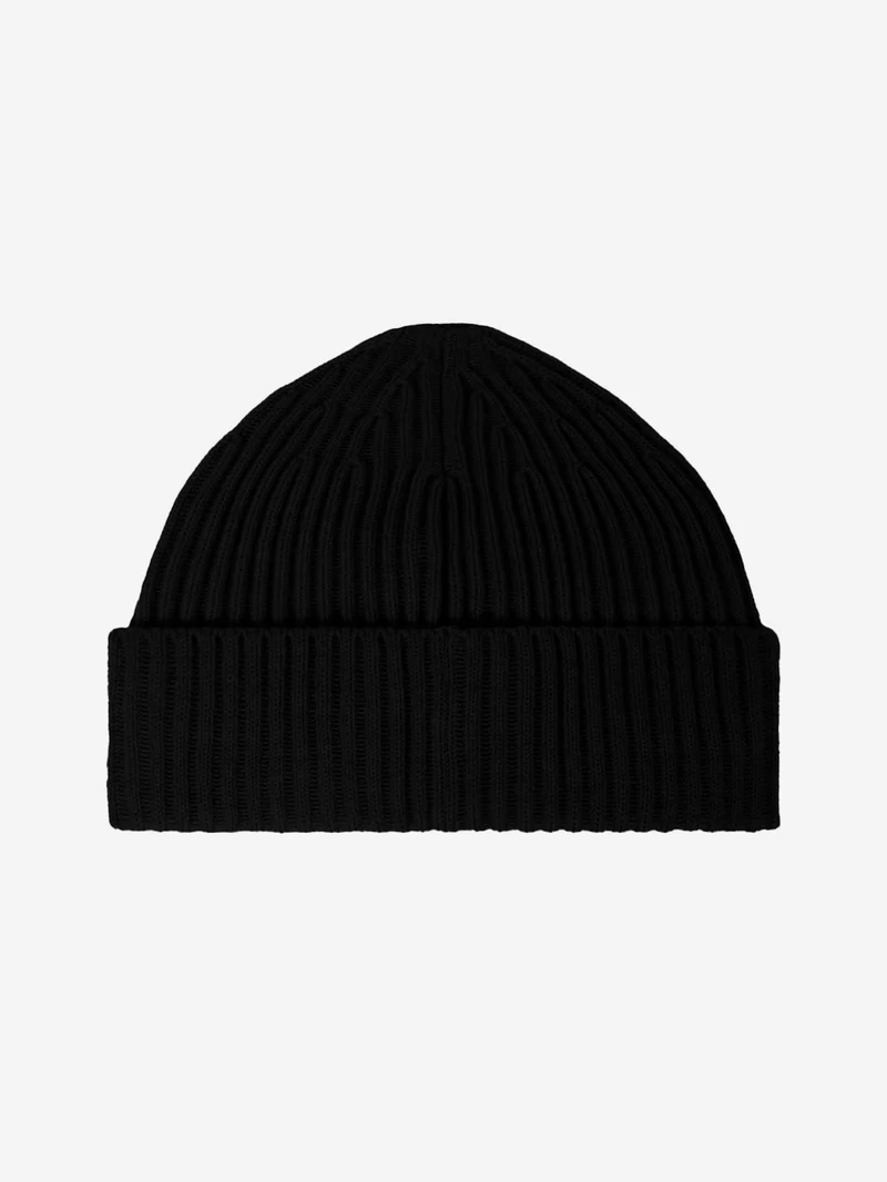 Beanie nero in lana Geelong a costine con badge