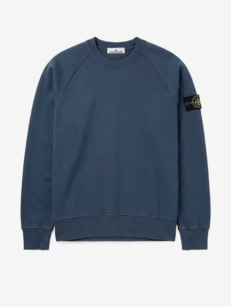 Felpa girocollo oversize in cotone fleece blu con badge
