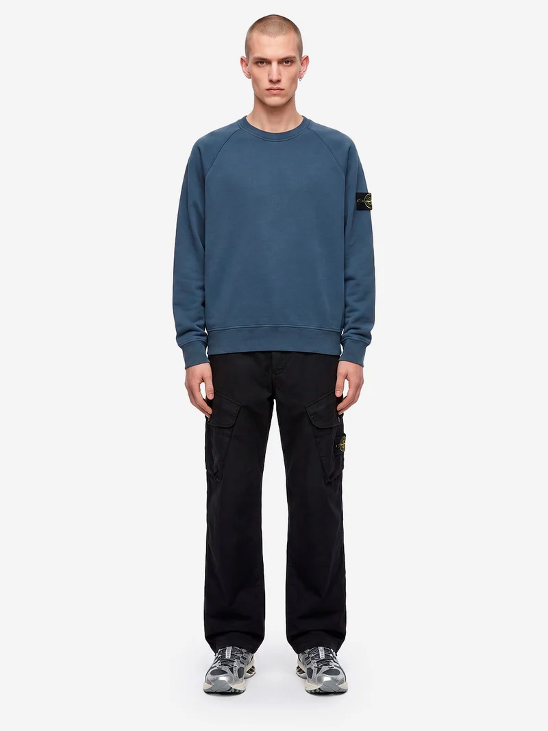 Felpa girocollo oversize in cotone fleece blu con badge