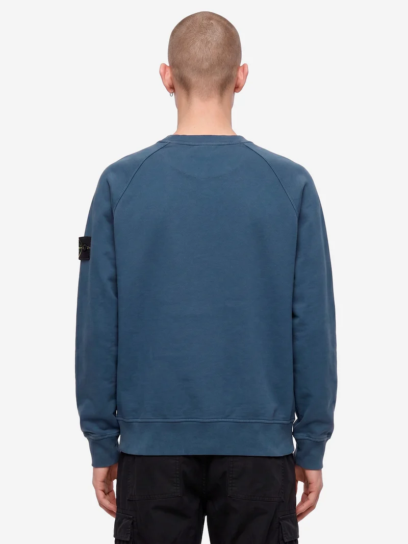Felpa girocollo oversize in cotone fleece blu con badge
