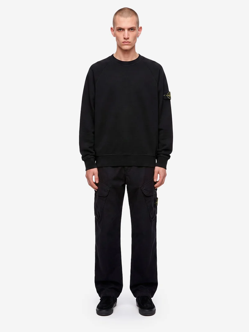 Felpa girocollo oversize in cotone fleece nera con badge