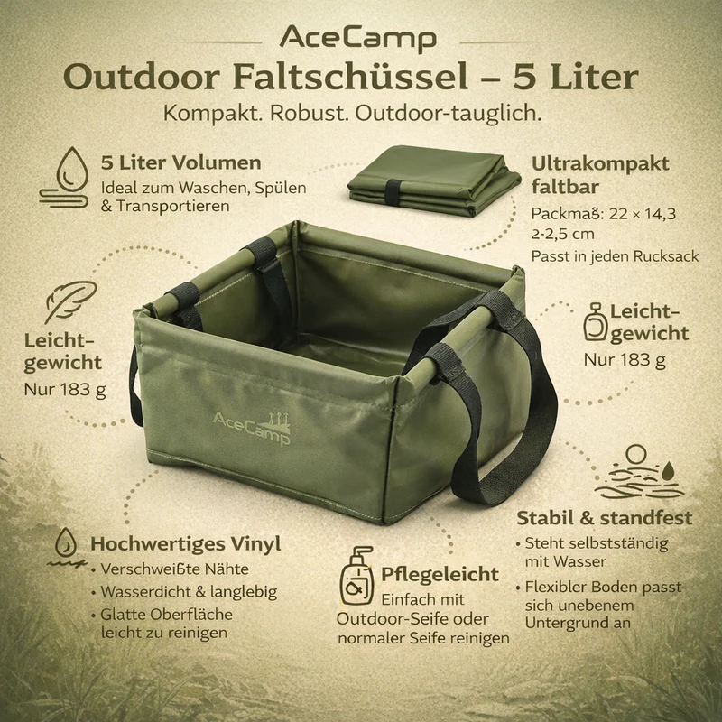 AceCamp Faltschüssel 5L Grün – faltbares Waschbecken
