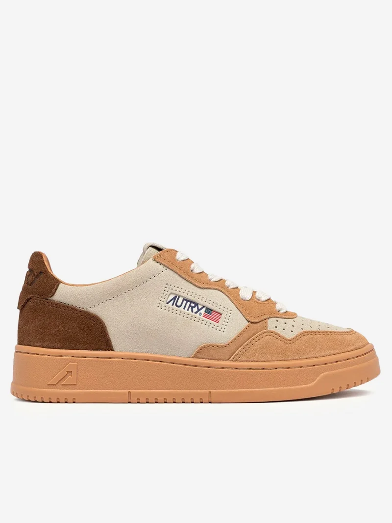 M Medalist Low in suede tricolore beige, avorio e marrone