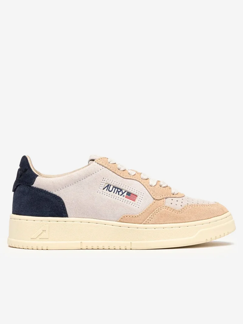 M Medalist Low in suede tricolore bianco, beige e blu
