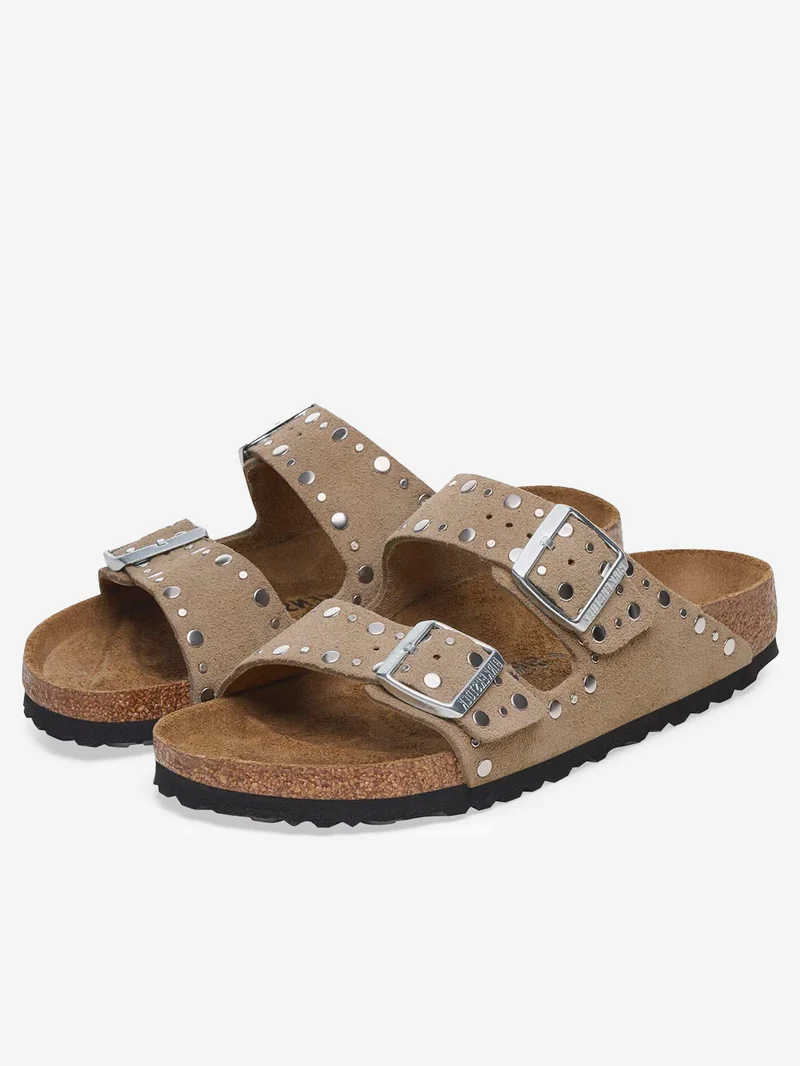Arizona in suede taupe con rivetti