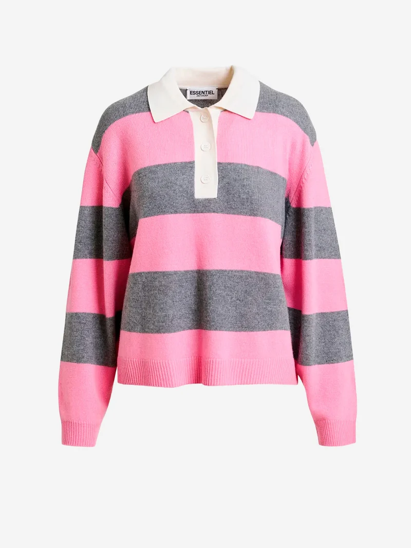 Polo in misto lana e cashmere a righe con toppa applicata
