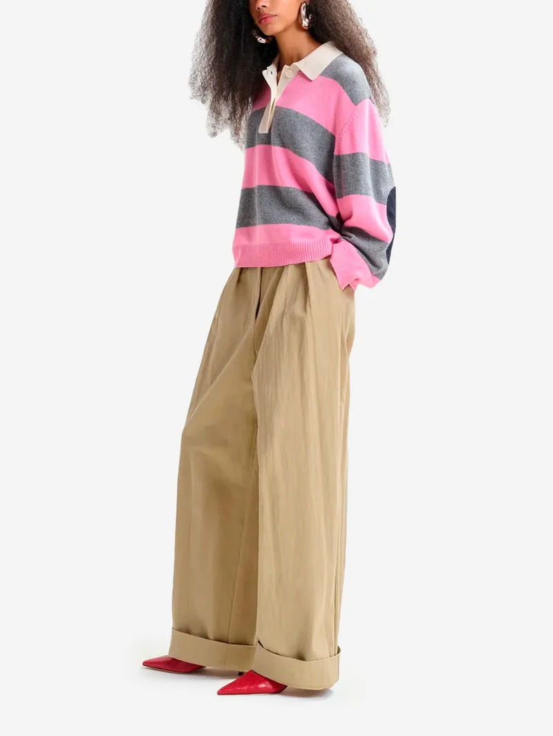 Polo in misto lana e cashmere a righe con toppa applicata