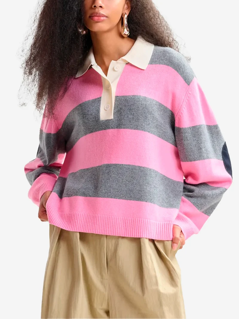 Polo in misto lana e cashmere a righe con toppa applicata