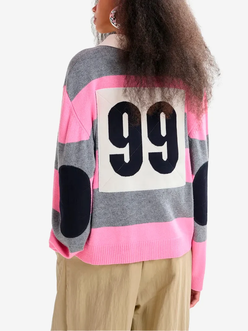 Polo in misto lana e cashmere a righe con toppa applicata