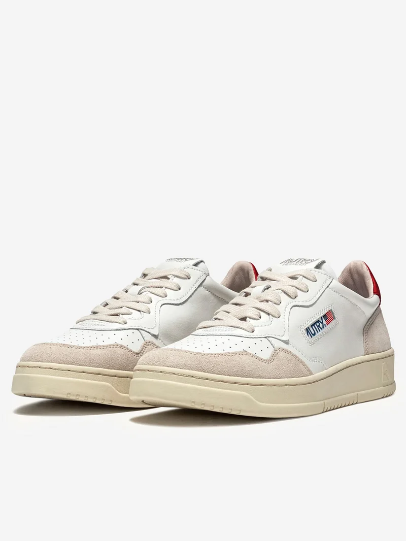 M Medalist Low in pelle bianca e rossa e suede beige