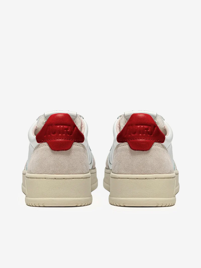 M Medalist Low in pelle bianca e rossa e suede beige