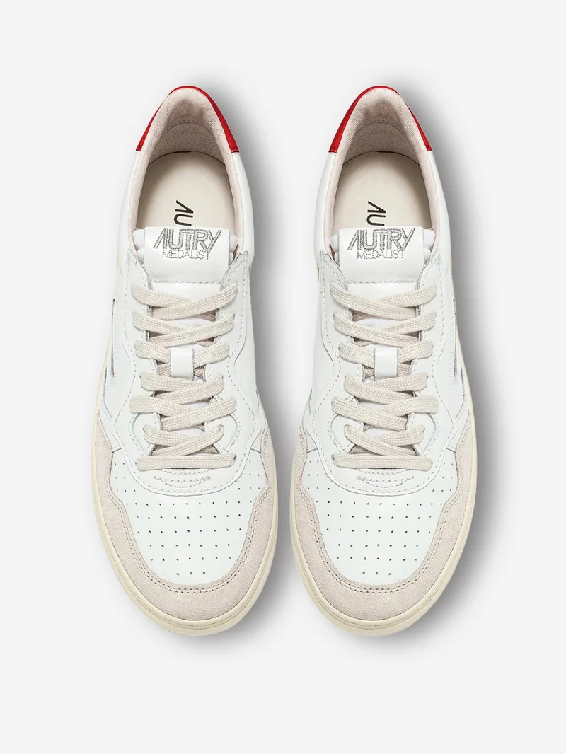 M Medalist Low in pelle bianca e rossa e suede beige