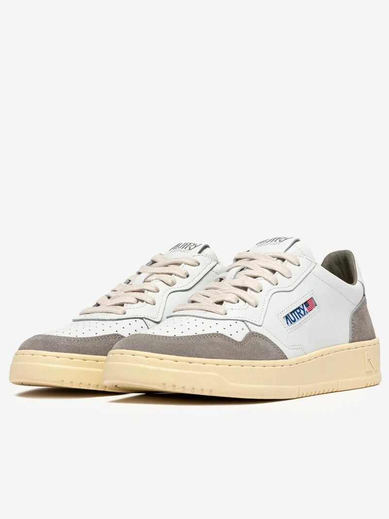 M Medalist Low in pelle bianca e suede grigio