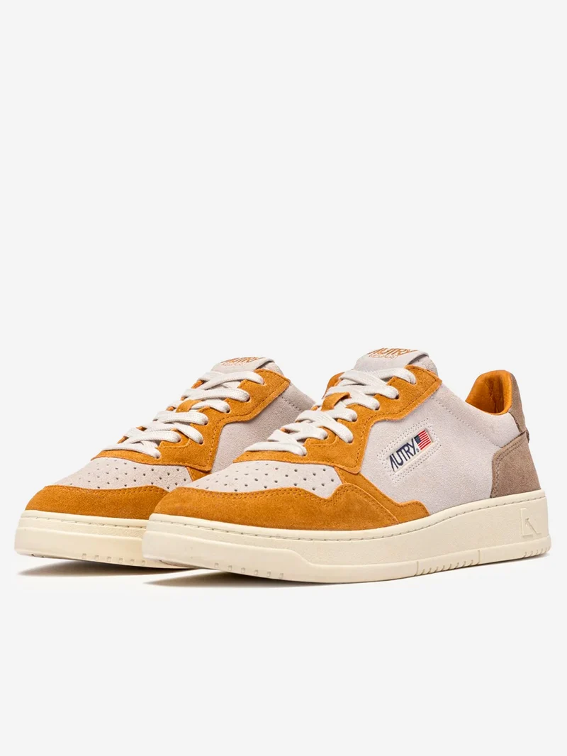 M Medalist Low Tricolor in suede bianco e marrone