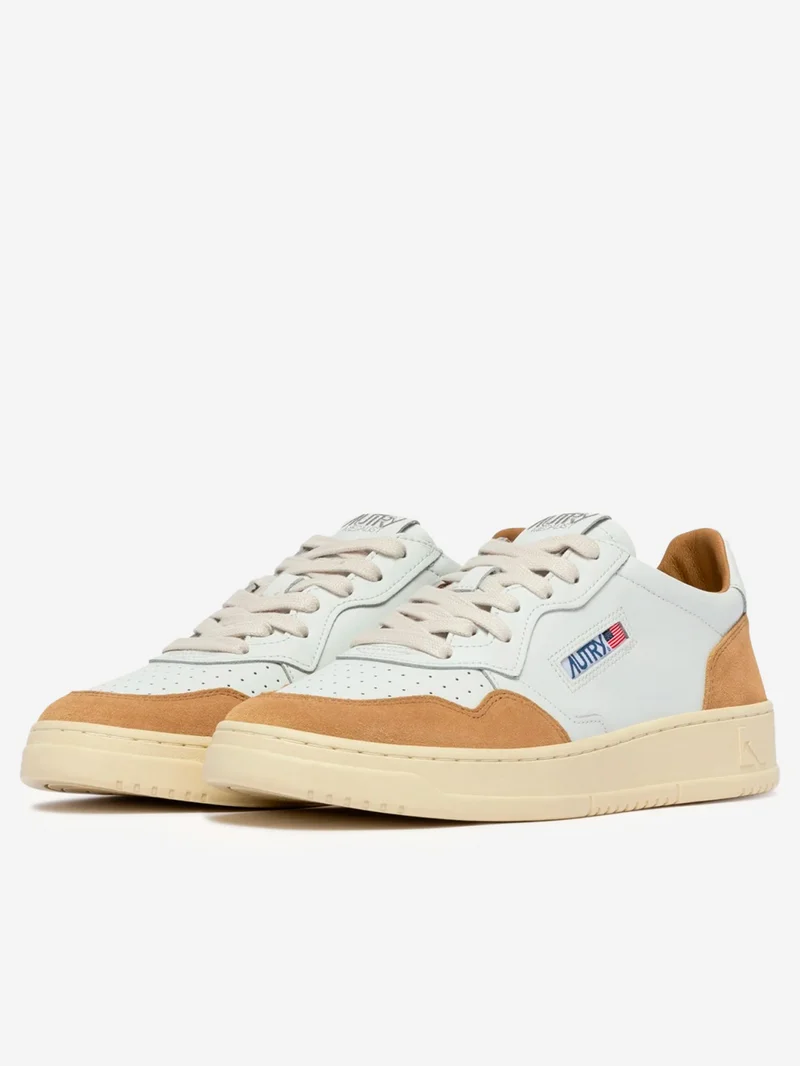 M Medalist Low in pelle bianca e suede rame