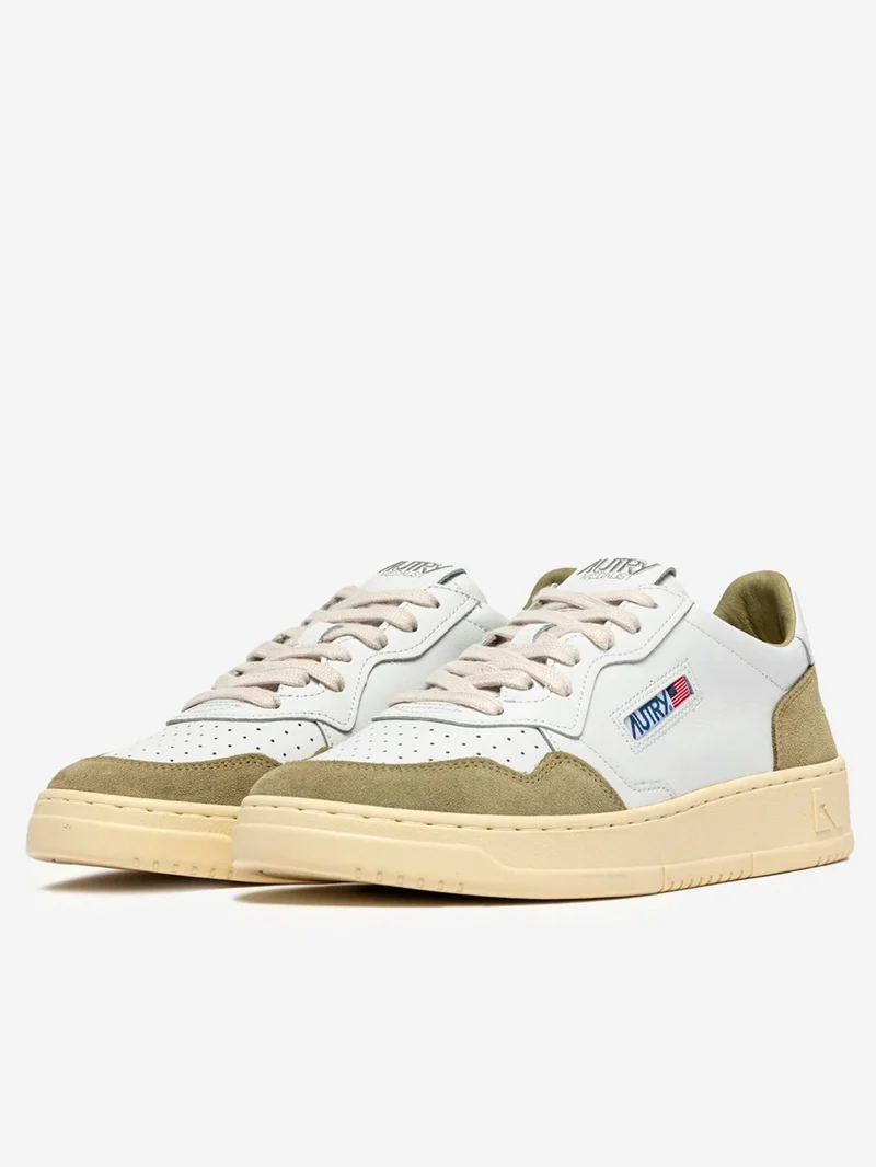 M Medalist Low in pelle bianca e suede verde