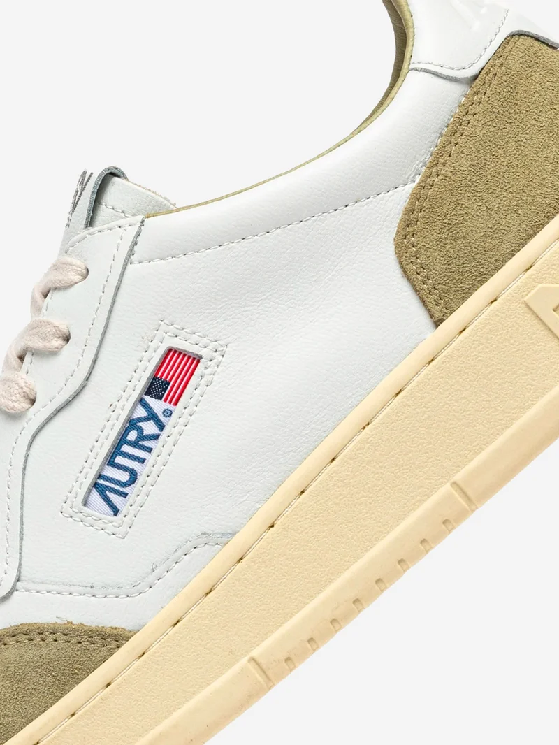 M Medalist Low in pelle bianca e suede verde