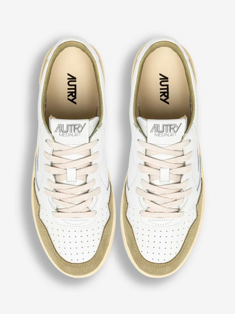M Medalist Low in pelle bianca e suede verde