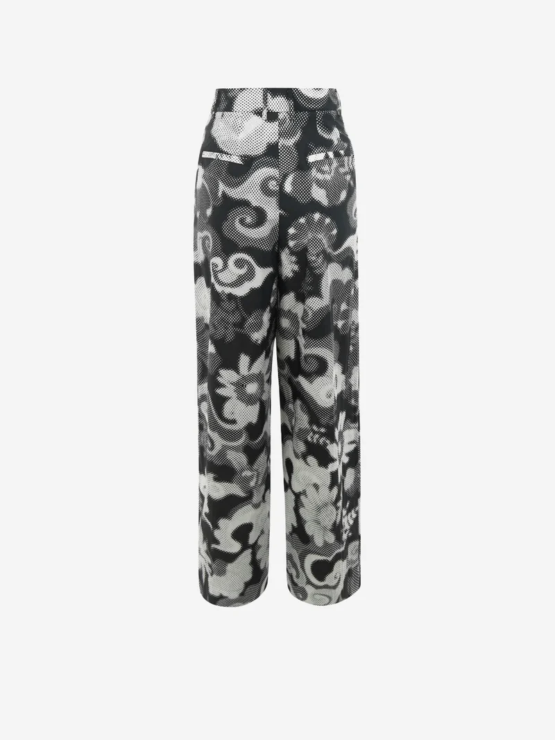 Pantaloni a gamba larga bianchi e neri con pince e stampa