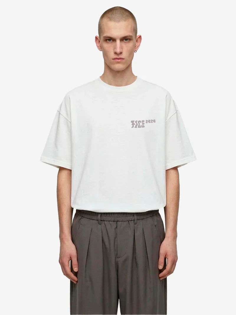 T-shirt bianca con logo distorto