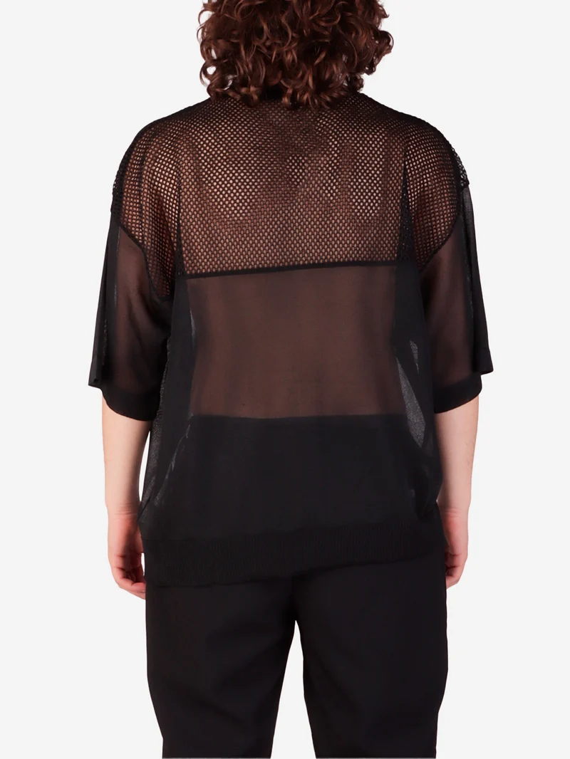 T-shirt nera in mesh trasparente