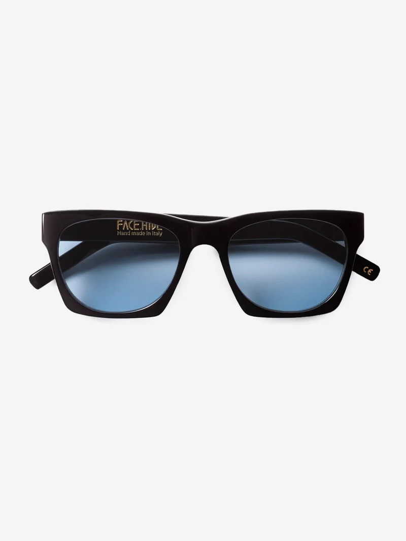 Occhiali da sole 'Numero 0' in acetato nero con lenti blu