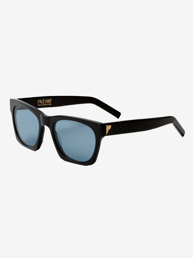 Occhiali da sole 'Numero 0' in acetato nero con lenti blu