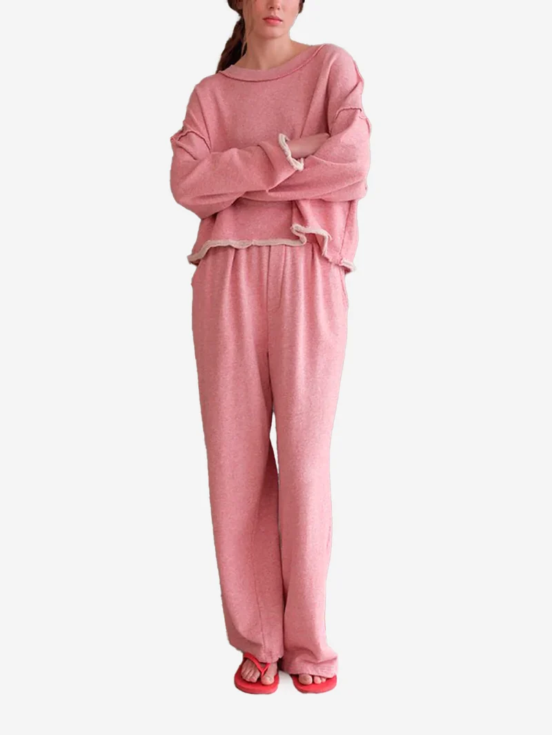 Felpa rosa con bordi grezzi