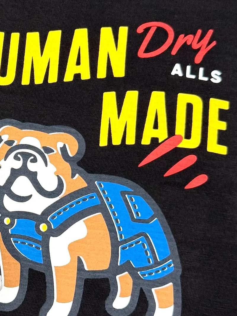 T-shirt nera in cotone fiammato con grafica Bulldog