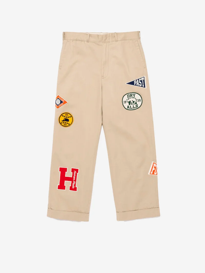 Pantaloni beige College con ricami