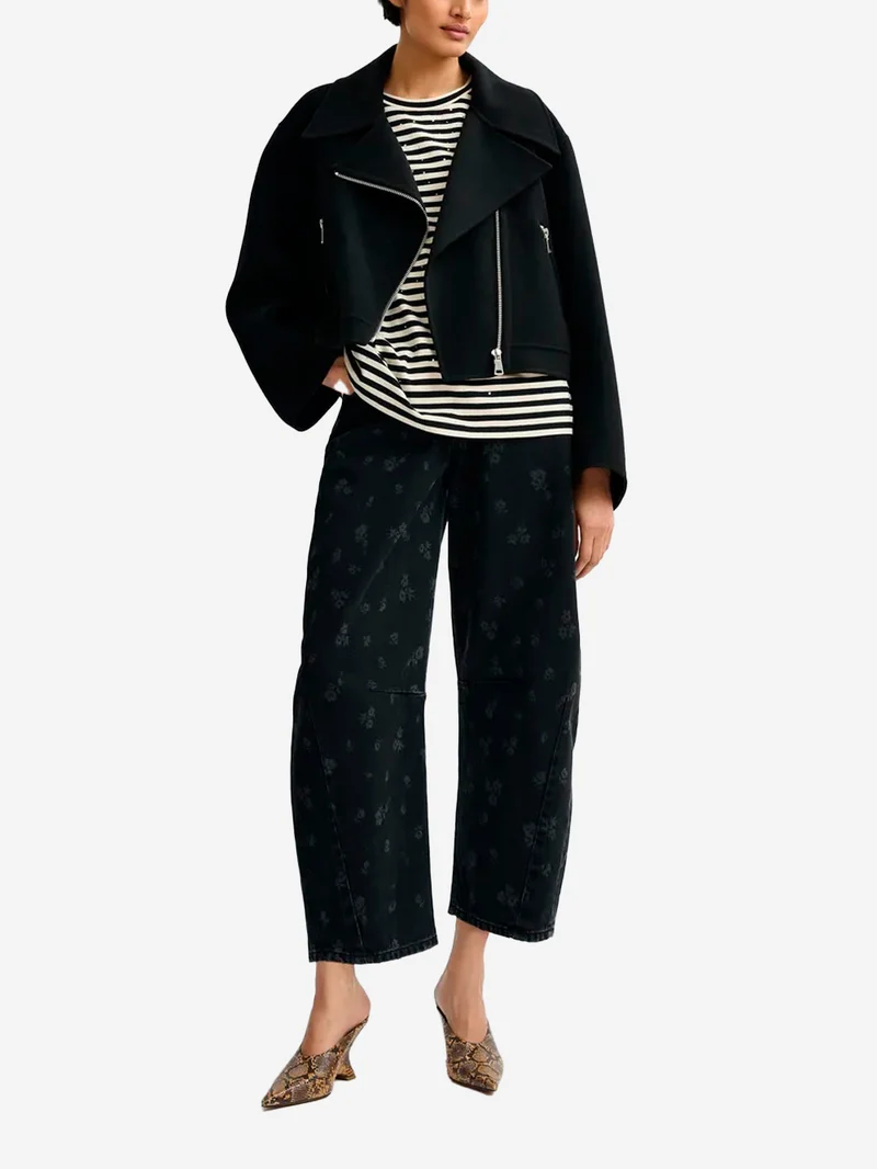 T-shirt oversize in cotone a righe bianche e nere impreziosita da strass