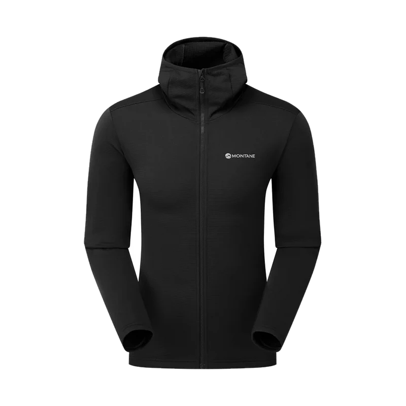 Montane Protium Cap Hoody Black, leichter Fleece-Hoody für Bergsport und Outdoor