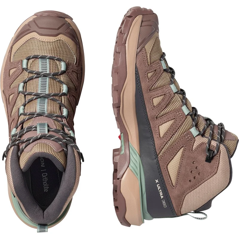 Salomon Shoes X Ultra 360 Ltr Mid GTX Damen Wanderschuh desert-tan-iron-green-milieu